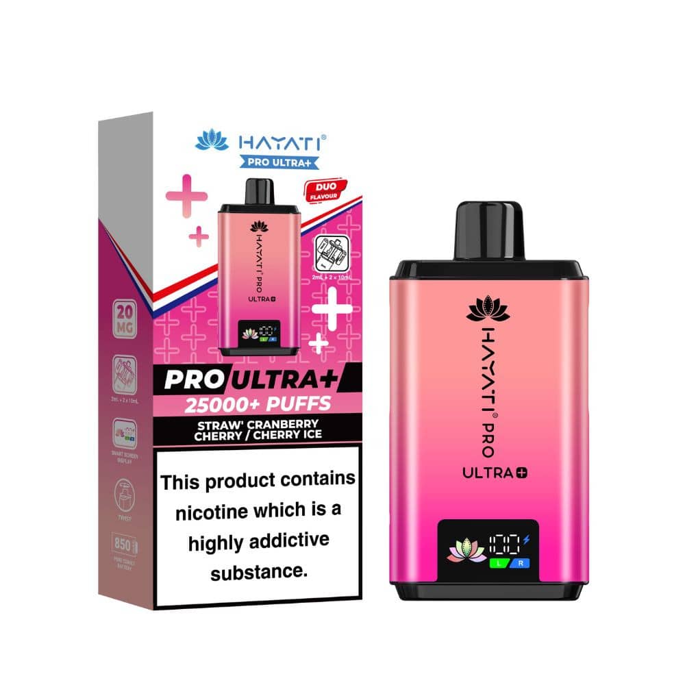 Hayati Pro Ultra Plus 25k Vape Kit Box of 5 Strawberry Cranberry Cherry/ Strawberry Dragonfruit