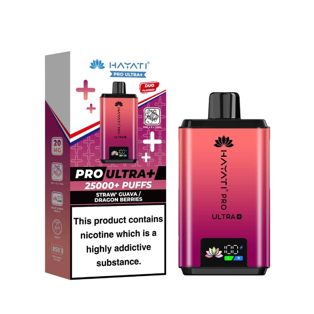 Hayati Pro Ultra Plus 25k Vape Kit Box of 5 Strawberry Guava / Dragon Berries
