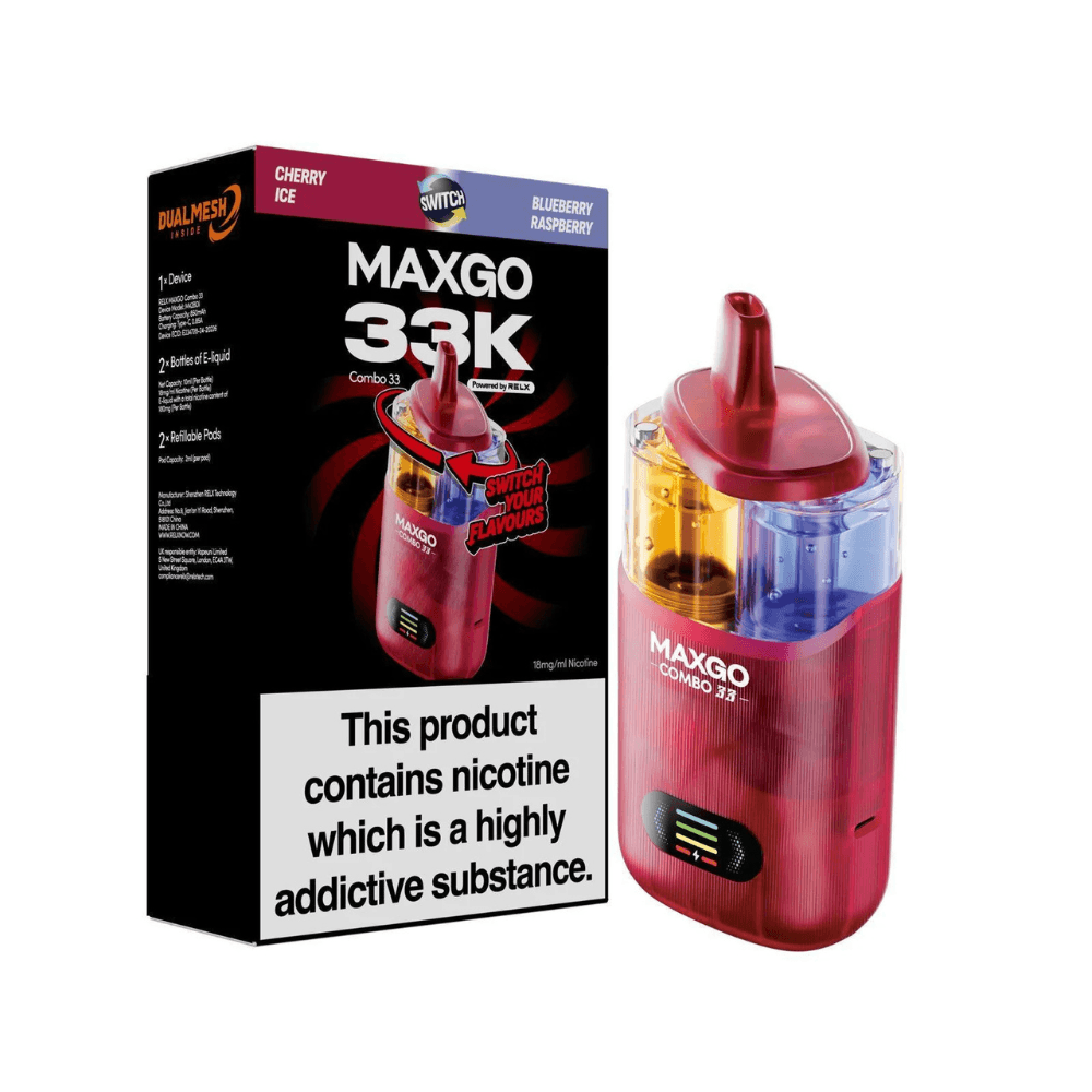 Maxgo 33k Prefilled Vape Kit Box of 3 Blueberry Raspberry / Cherry Ice