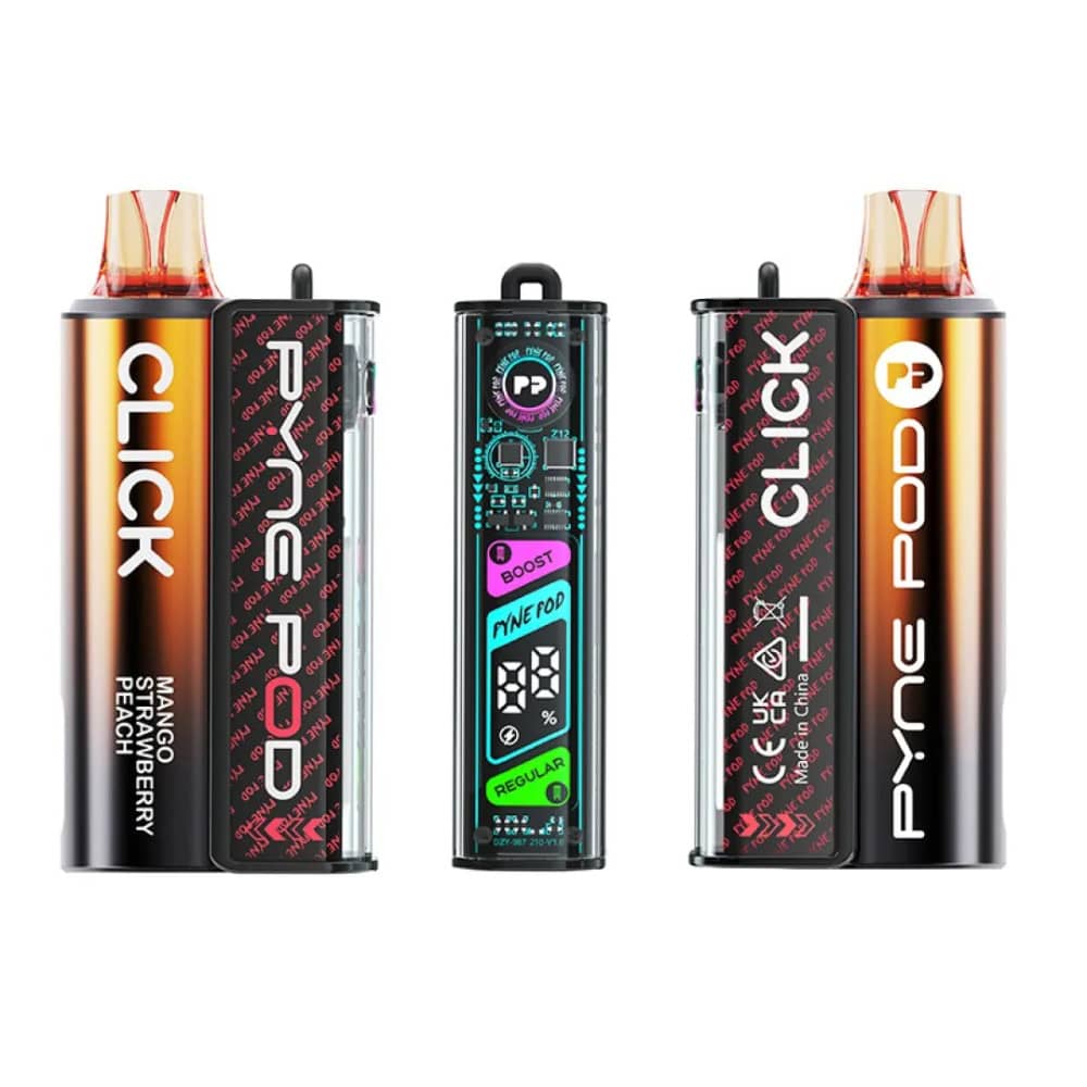 Pyne Pod Click 10k Vape Kit Box of 5 Mango Strawberry Peach
