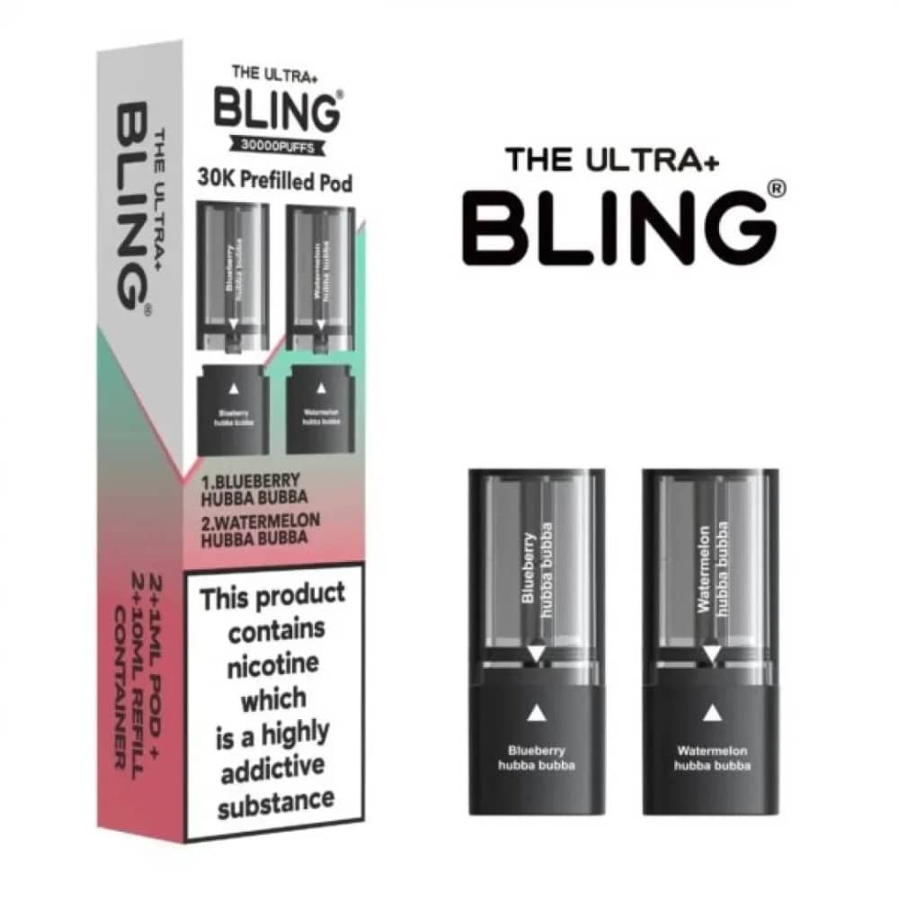 The Crystal Bling Ultra Plus 30k Pods Pack of 5 Blueberry Hubba Bubba/Watermelon Hubba Bubba