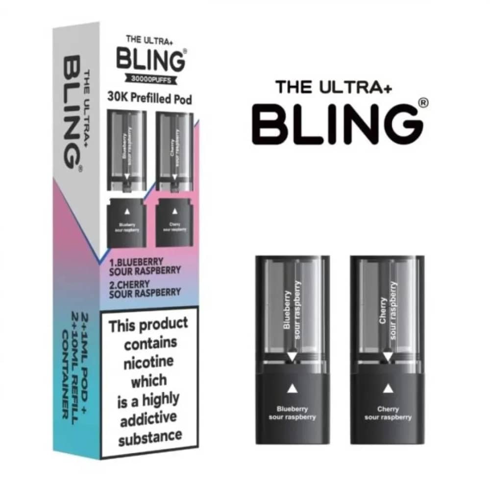 The Crystal Bling Ultra Plus 30k Pods Pack of 5 Blueberry Sour Raspberry/Cherry Sour Raspberry