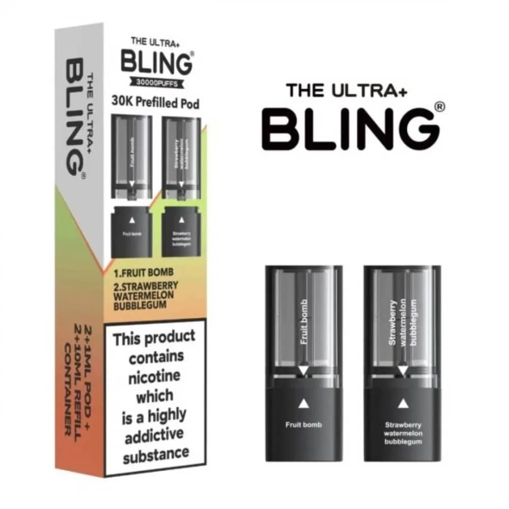 The Crystal Bling Ultra Plus 30k Pods Pack of 5 Fruit Bomb/Strawberry Watermelon Bubblegum