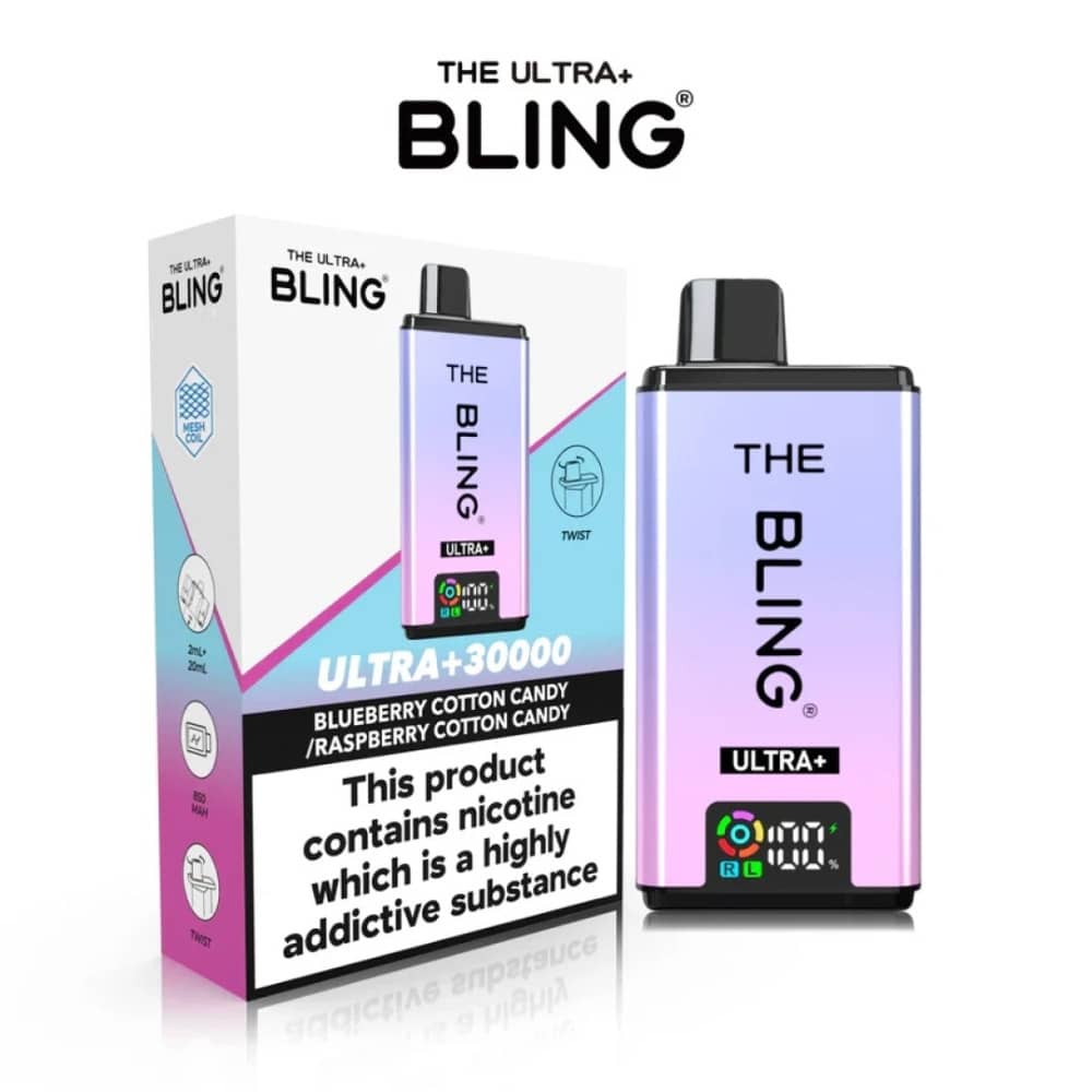 The Crystal Bling Ultra Plus 30k Vape Kit Box of 5 Blueberry Cotton Candy / Raspberry Cotton Candy