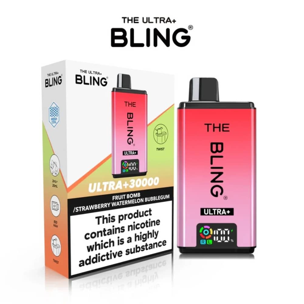 The Crystal Bling Ultra Plus 30k Vape Kit Box of 5 Fruit Bomb / Strawberry Watermelon Bubblegum