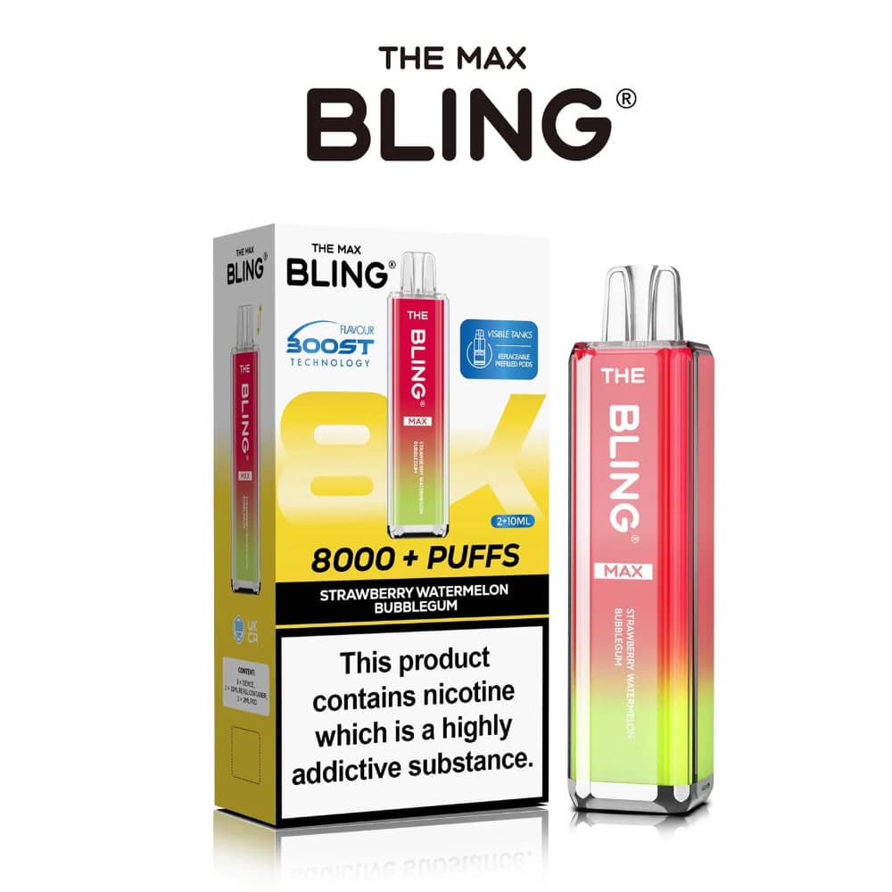 The Crystal Bling Pro Max 10k Vape Kit Box of 5 Strawberry Watermelon Bubble Gum