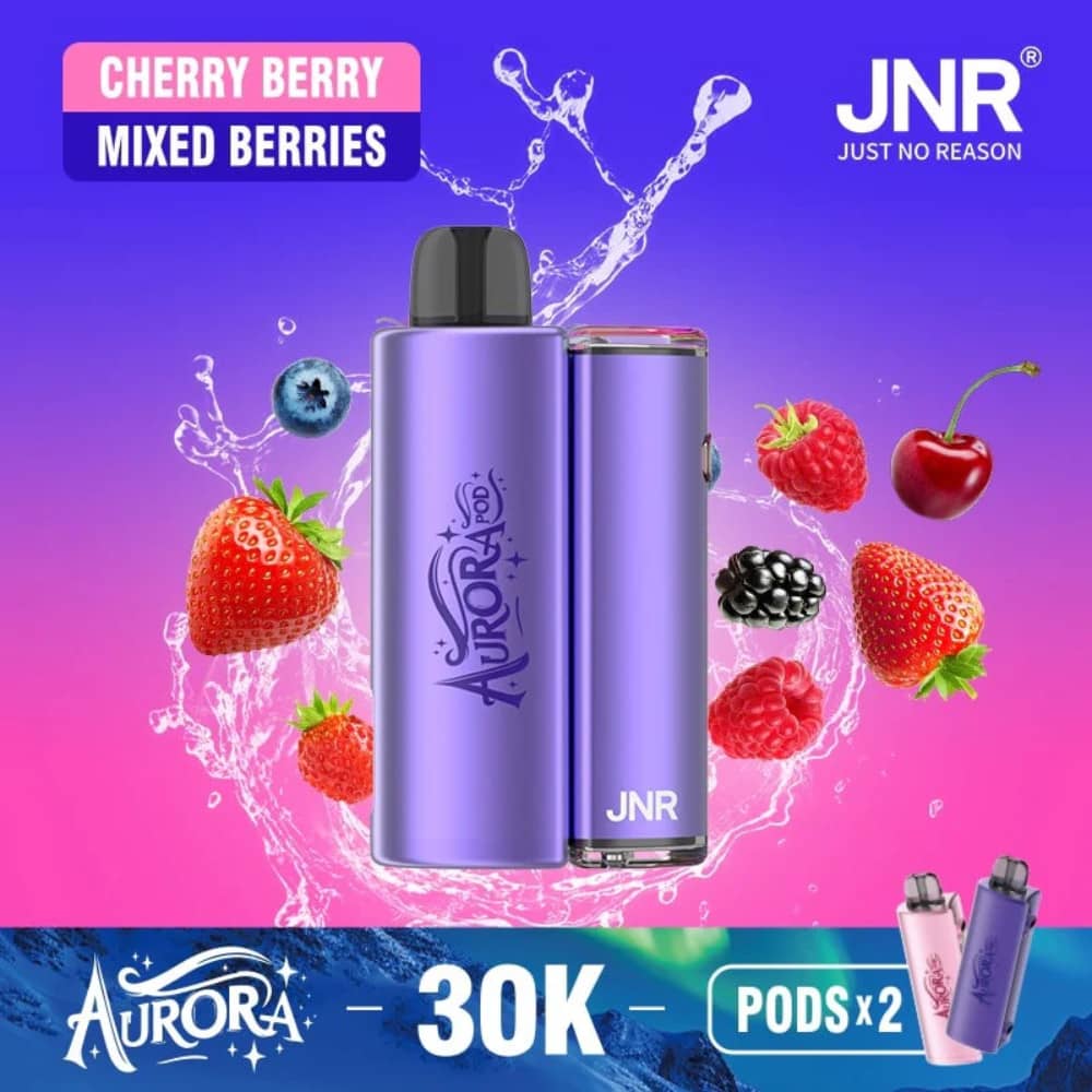 JNR Aurora 30k Prefilled Vape Kit Box of 5 Cherry Berry / Mixed Berries