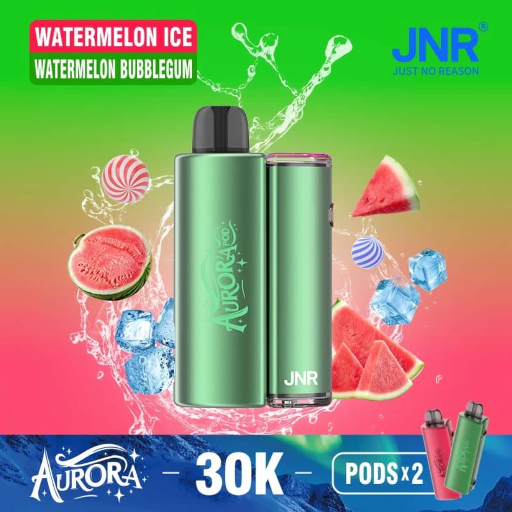 JNR Aurora 30k Prefilled Vape Kit Box of 5 Watermelon Ice / Watermelon Bubble Gum