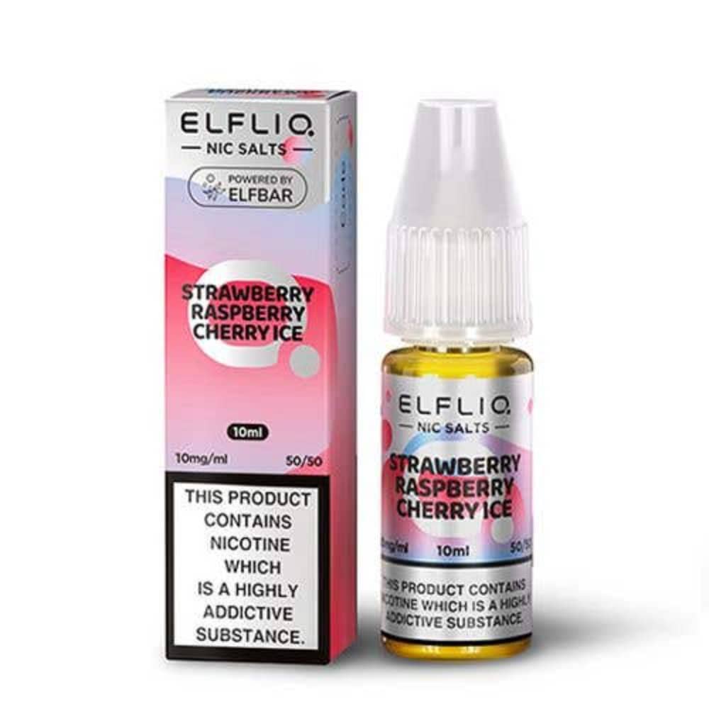 Elf Bar Elfliq Nic Salt E-Liquids 10ml Box of 10 Strawberry Raspberry Cherry Ice 10mg