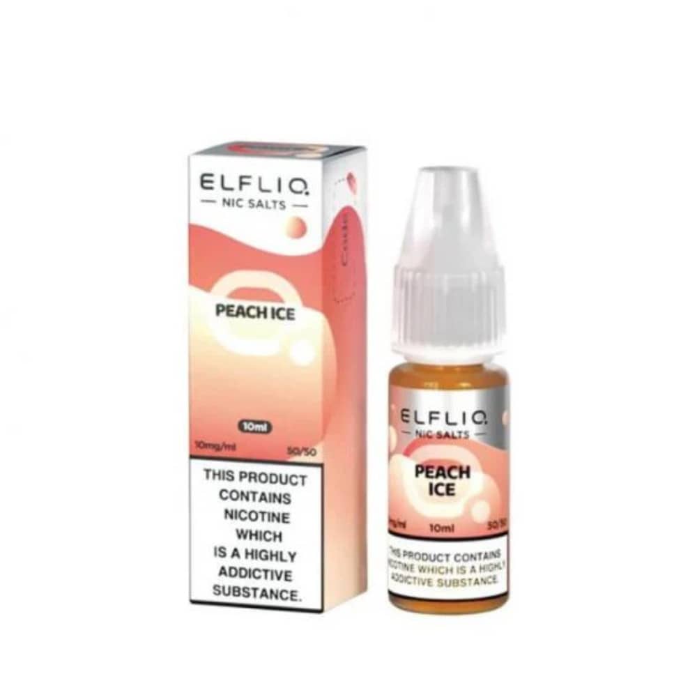 Elf Bar Elfliq Nic Salt E-Liquids 10ml Box of 10 Peach Ice 10mg