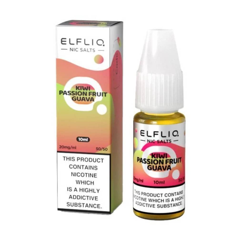 Elf Bar Elfliq Nic Salt E-Liquids 10ml Box of 10 Kiwi Passion Fruit Guava 20mg