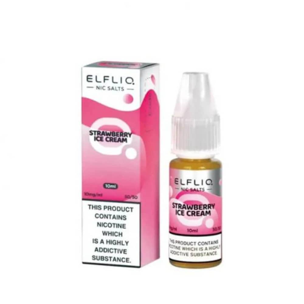 Elf Bar Elfliq Nic Salt E-Liquids 10ml Box of 10 Strawberry Ice Cream 20mg