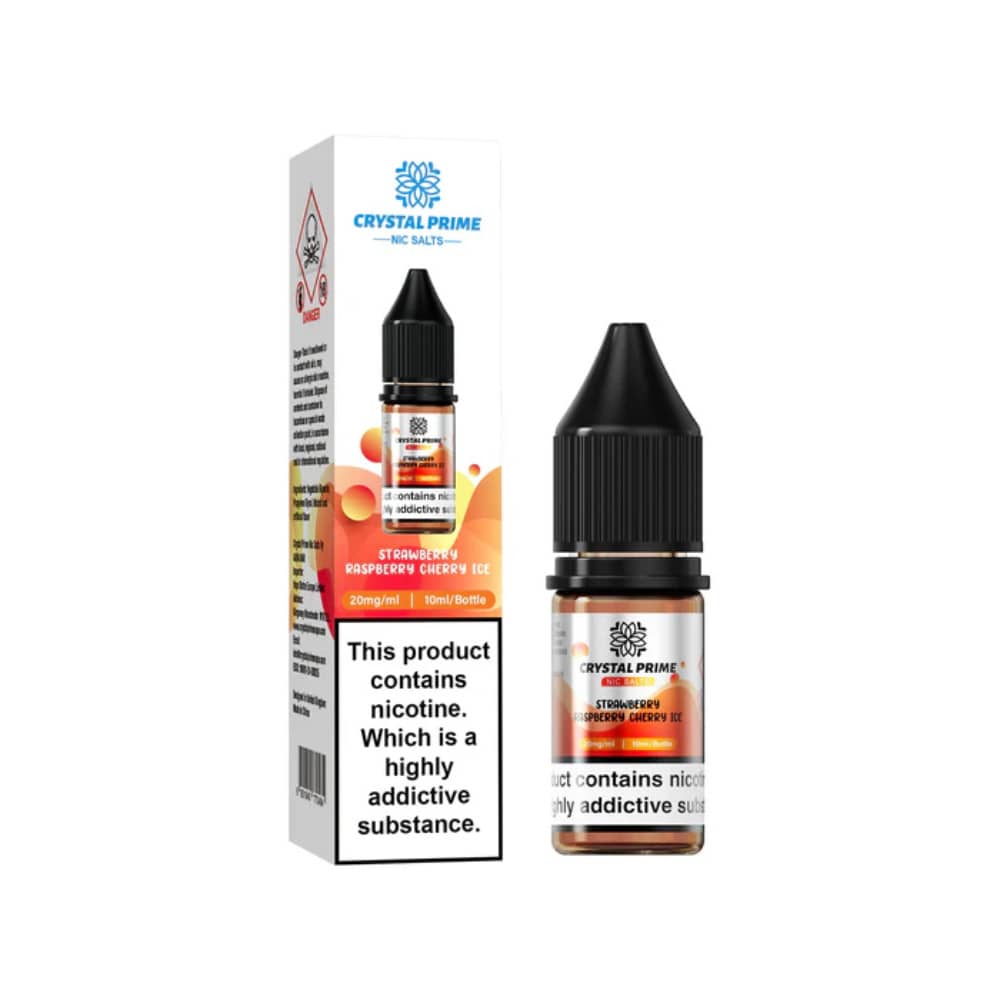 Crystal Prime Nic Salts E-Liquids 10ml Box of 10 Strawberry Raspberry Cherry Ice 20mg