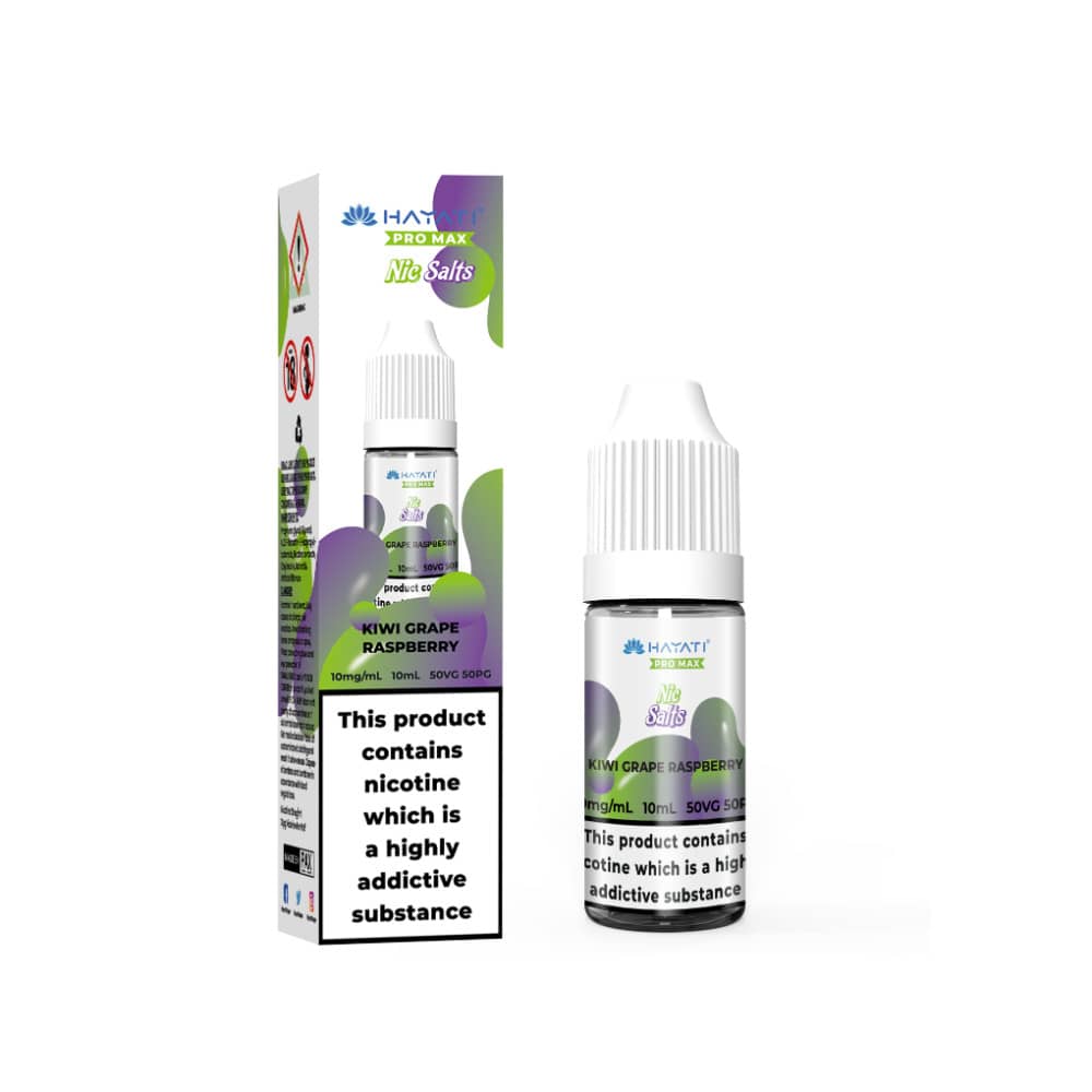 Hayati Pro Max Nic Salts E-Liquids 10ml Box of 10 Kiwi Grape Raspberry 10mg