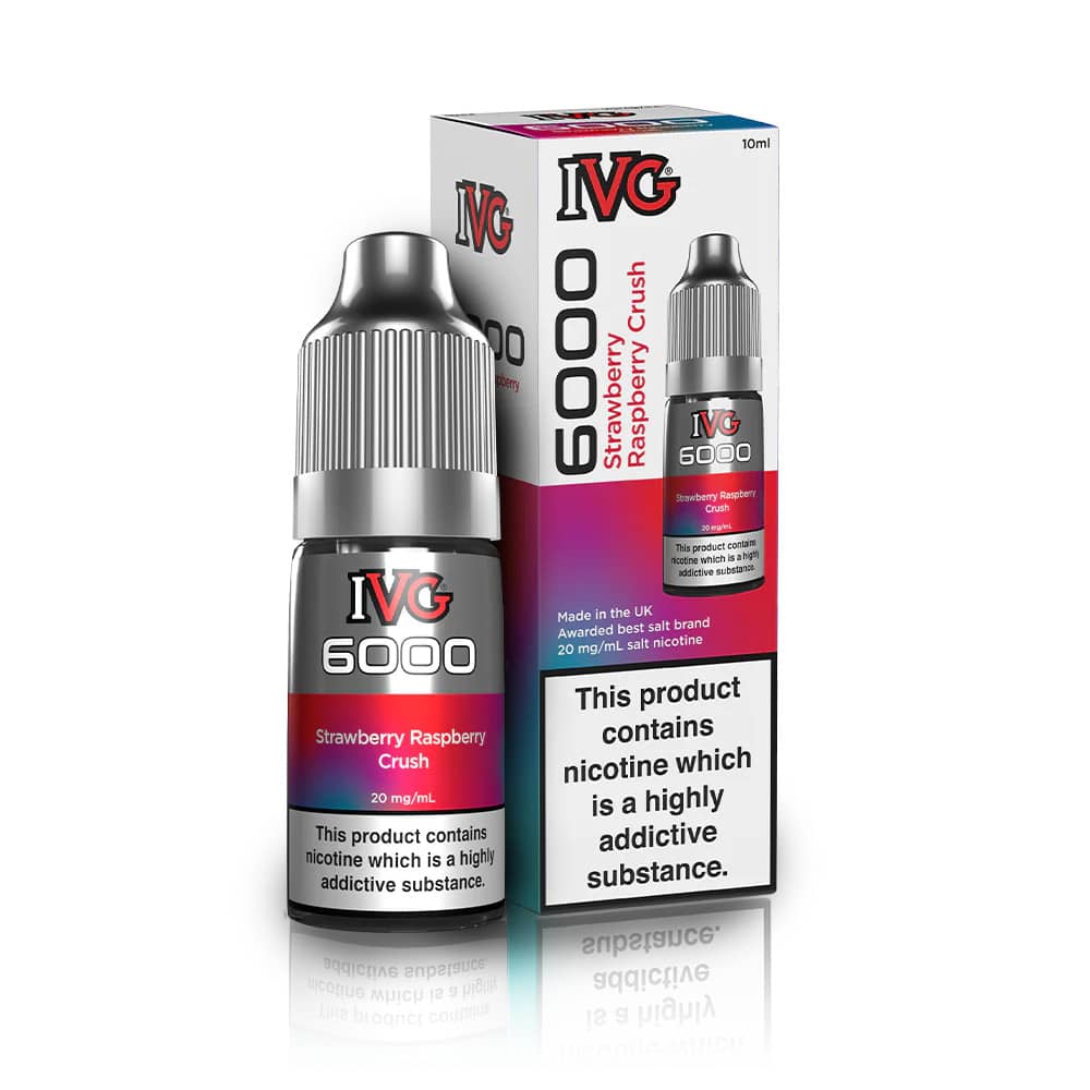IVG 6000 Nic Salts e liquids 10ml Box of 10 Strawberry Raspberry Crush 20mg