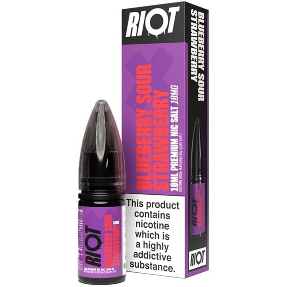 Riot X Nic Salts e liquids 10ml Box of 10 Blueberry Sour Strawberry 10mg