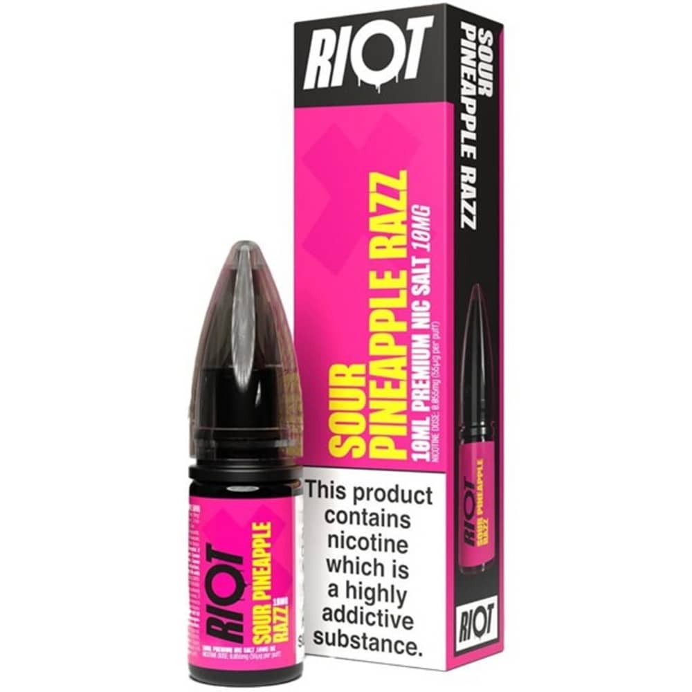 Riot X Nic Salts e liquids 10ml Box of 10 Sour Pineapple Razz 10mg