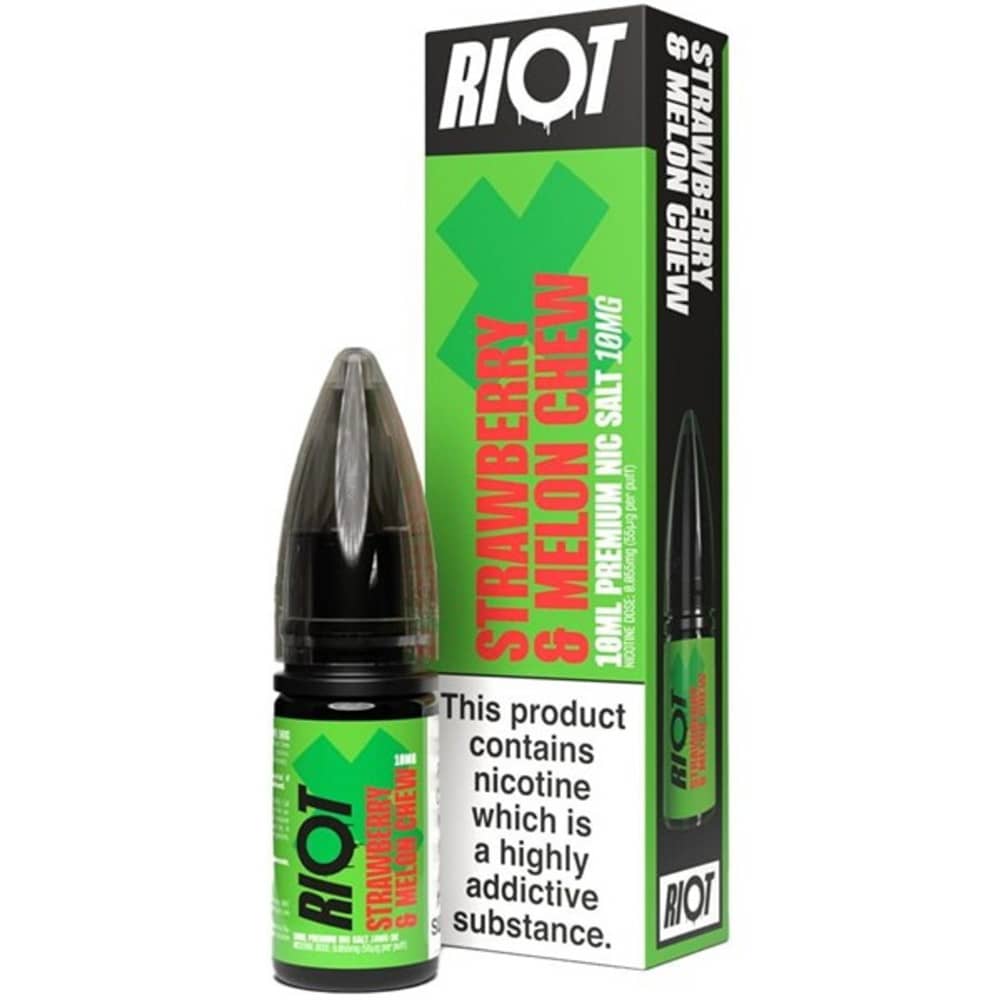 Riot X Nic Salts e liquids 10ml Box of 10 Strawberry Melon Chew 20mg