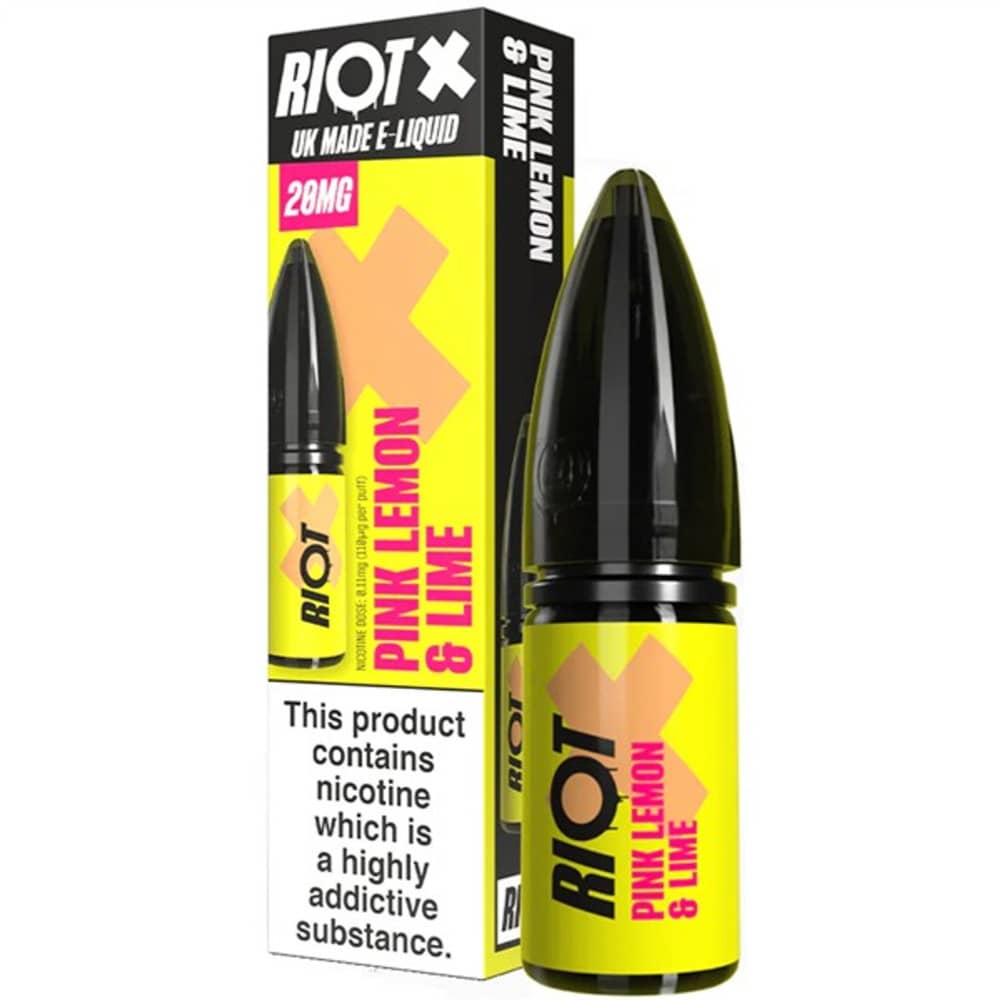 Riot X Nic Salts e liquids 10ml Box of 10 Pink Lemon & Lime 20mg