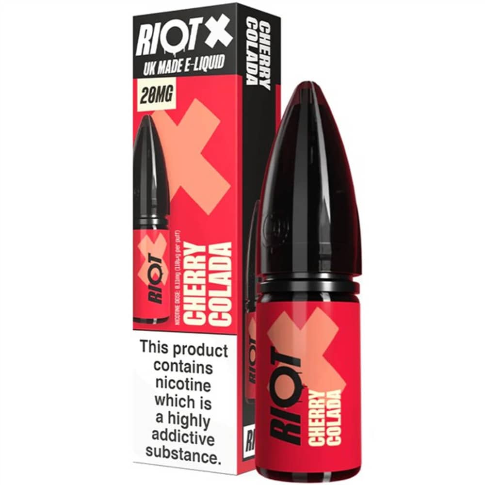 Riot X Nic Salts e liquids 10ml Box of 10 Cherry Colada 10mg