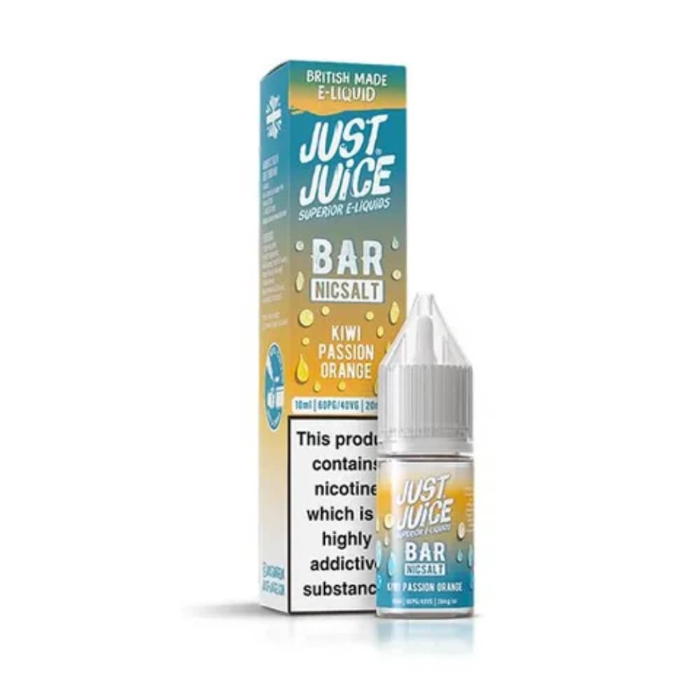 Just Juice Bar Nic Salts e liquids 10ml Box of 10 Kiwi Passionfruit Orange 20mg
