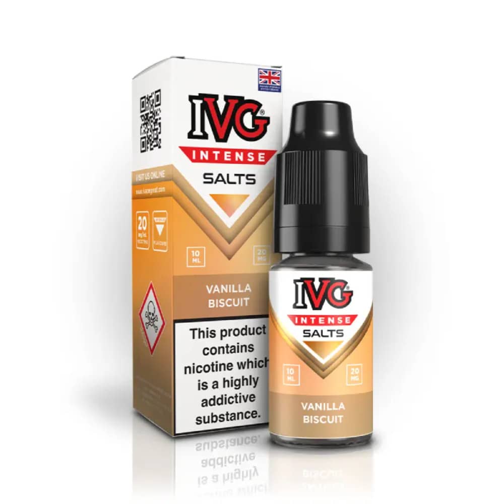 IVG Intense Nic Salts e liquids 10ml Box of 10 Vanilla Biscuit 10mg