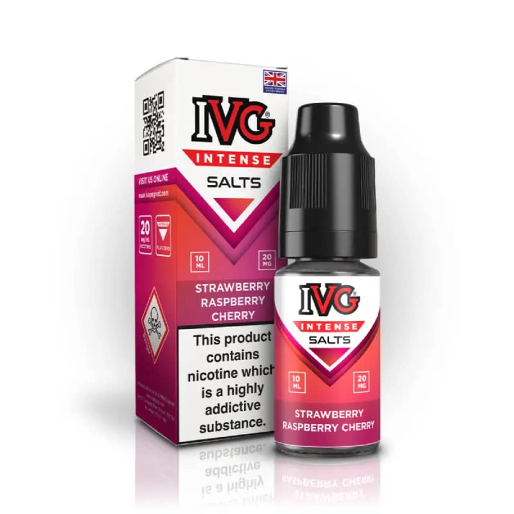 IVG Intense Nic Salts e liquids 10ml Box of 10 Strawberry Raspberry Cherry 20mg
