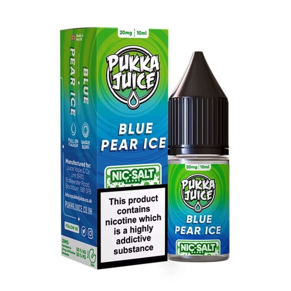 Pukka Juice Nic Salts e liquids 10ml Box of 10 Blue Pear Ice 20mg