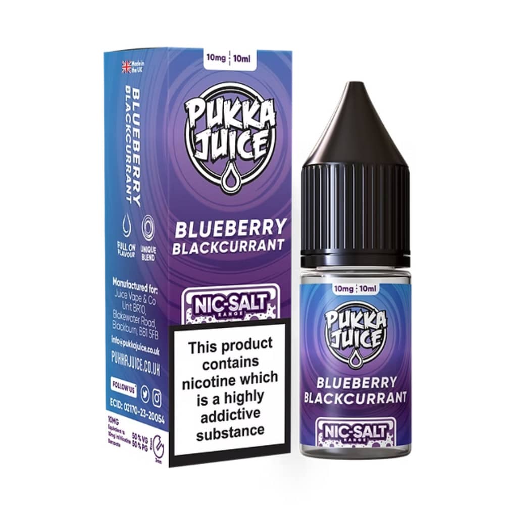 Pukka Juice Nic Salts e liquids 10ml Box of 10 Blueberry Blackcurrant 20mg