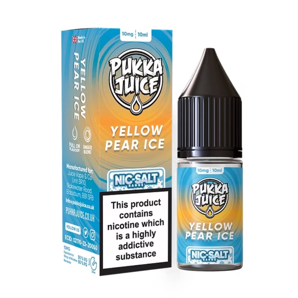 Pukka Juice Nic Salts e liquids 10ml Box of 10 Yellow Pear Ice 20mg