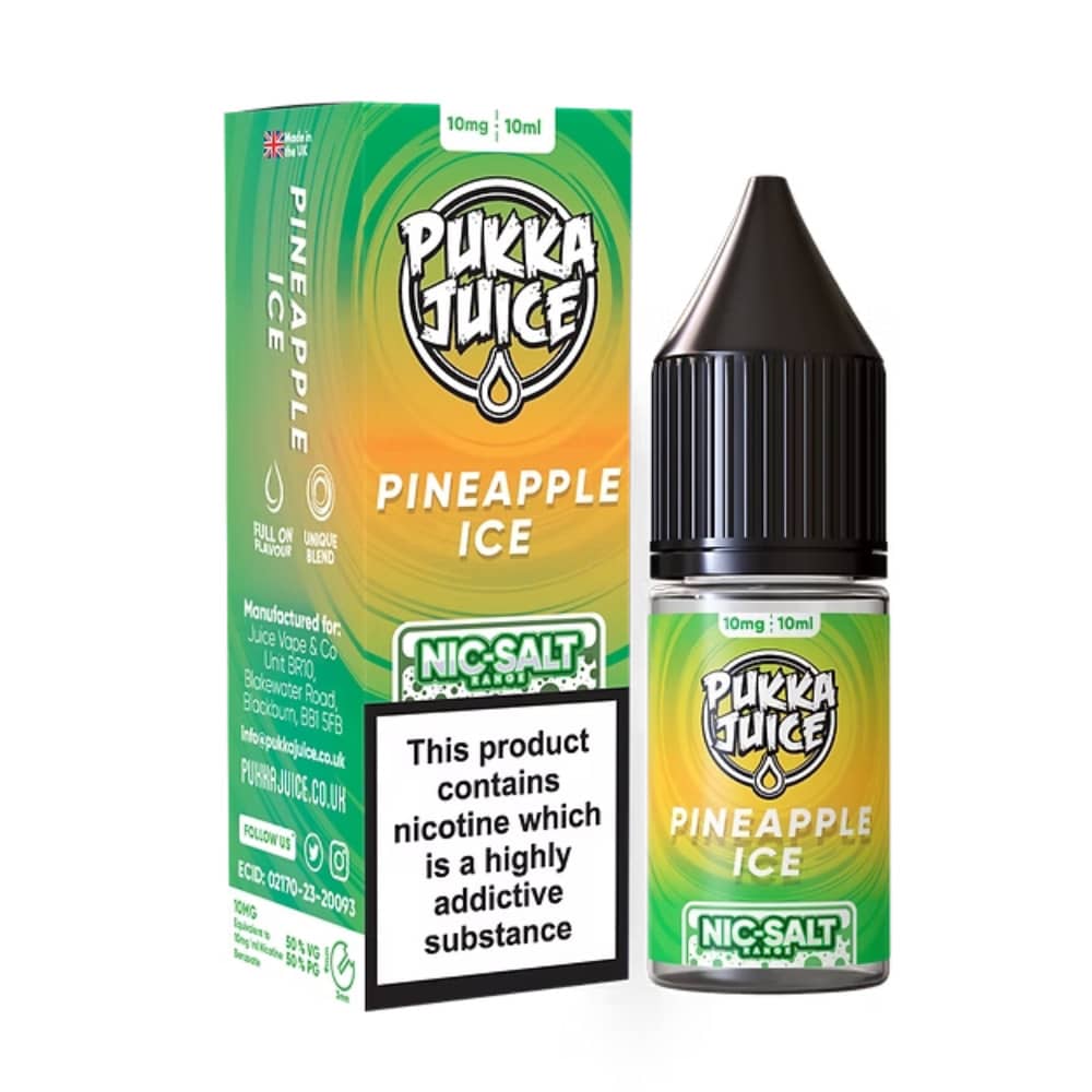 Pukka Juice Nic Salts e liquids 10ml Box of 10 Pineapple Ice 20mg