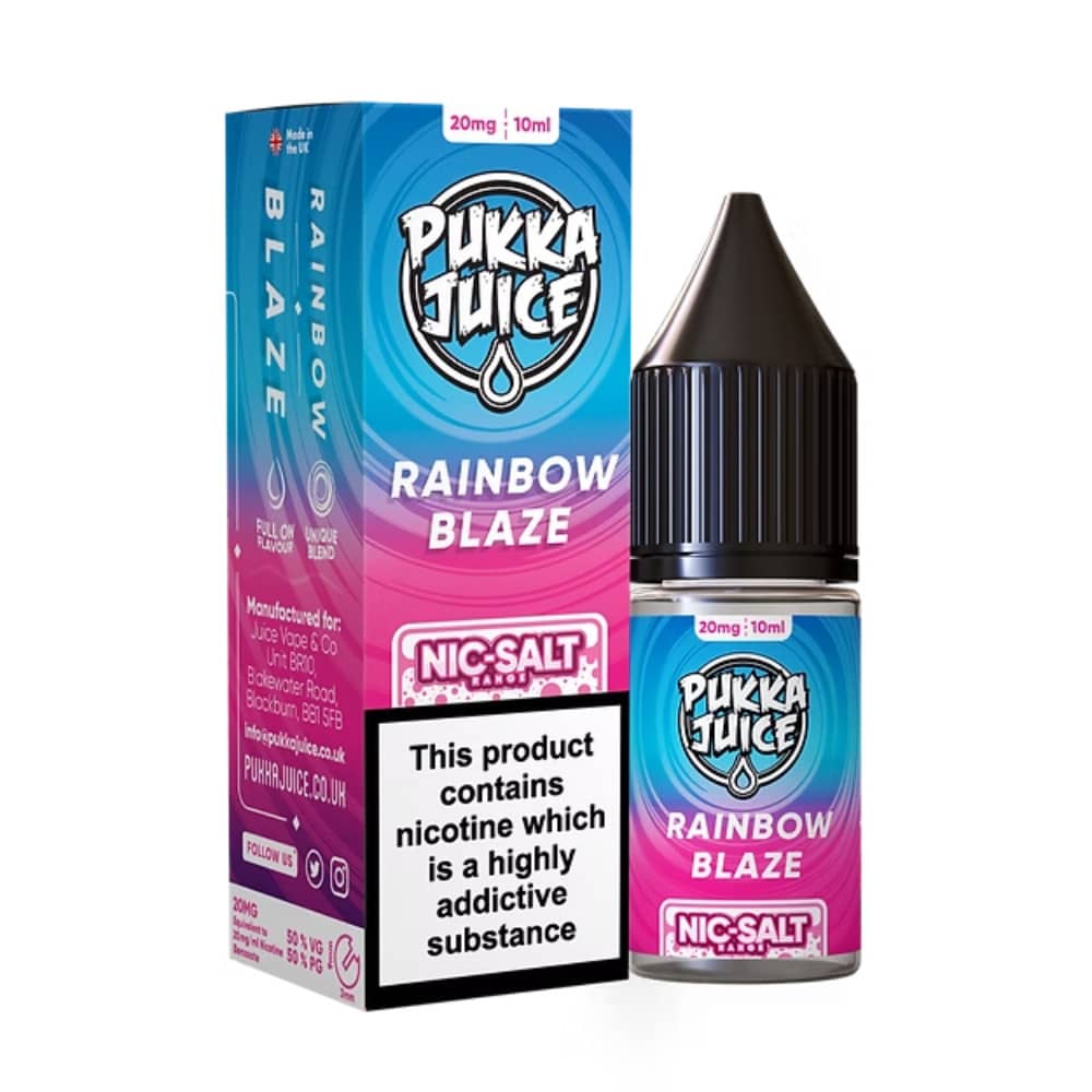 Pukka Juice Nic Salts e liquids 10ml Box of 10 Rainbow Blaze 10mg