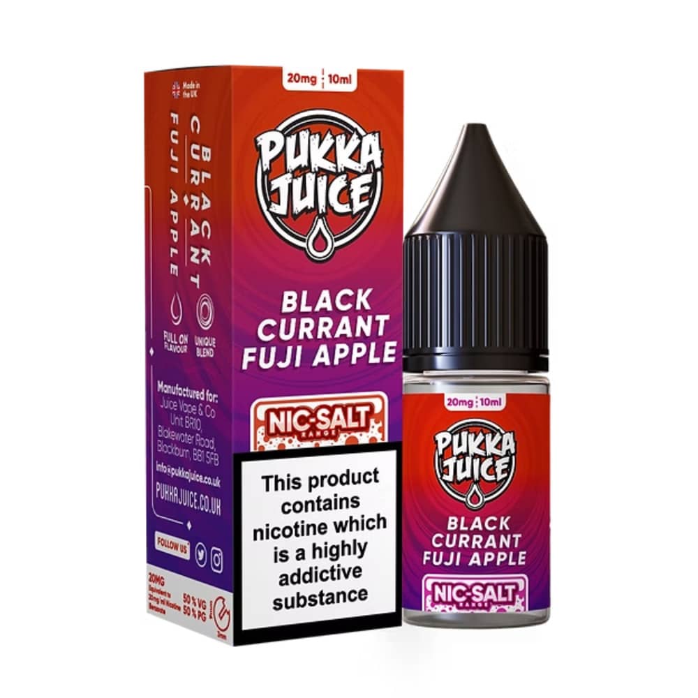 Pukka Juice Nic Salts e liquids 10ml Box of 10 Blackcurrant Fuji Apple 20mg