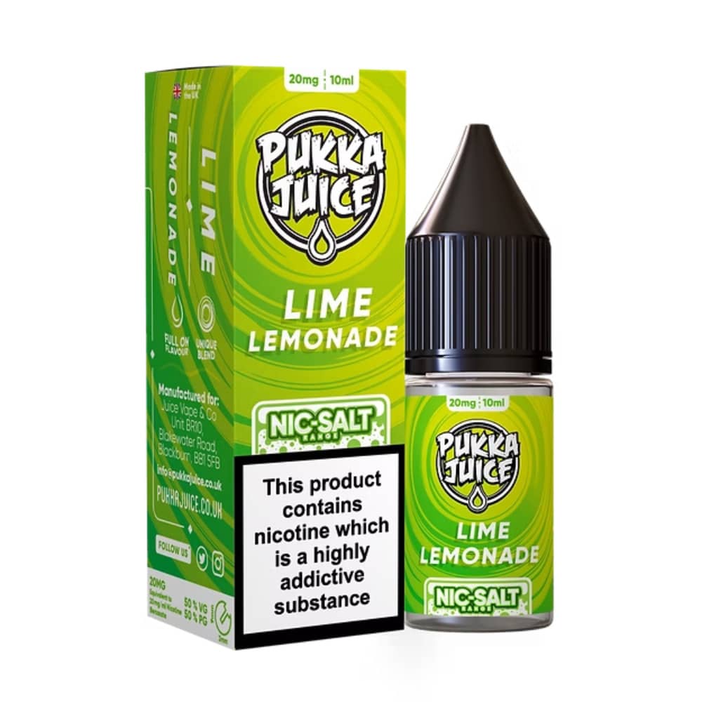 Pukka Juice Nic Salts e liquids 10ml Box of 10 Lime Lemonade 10mg