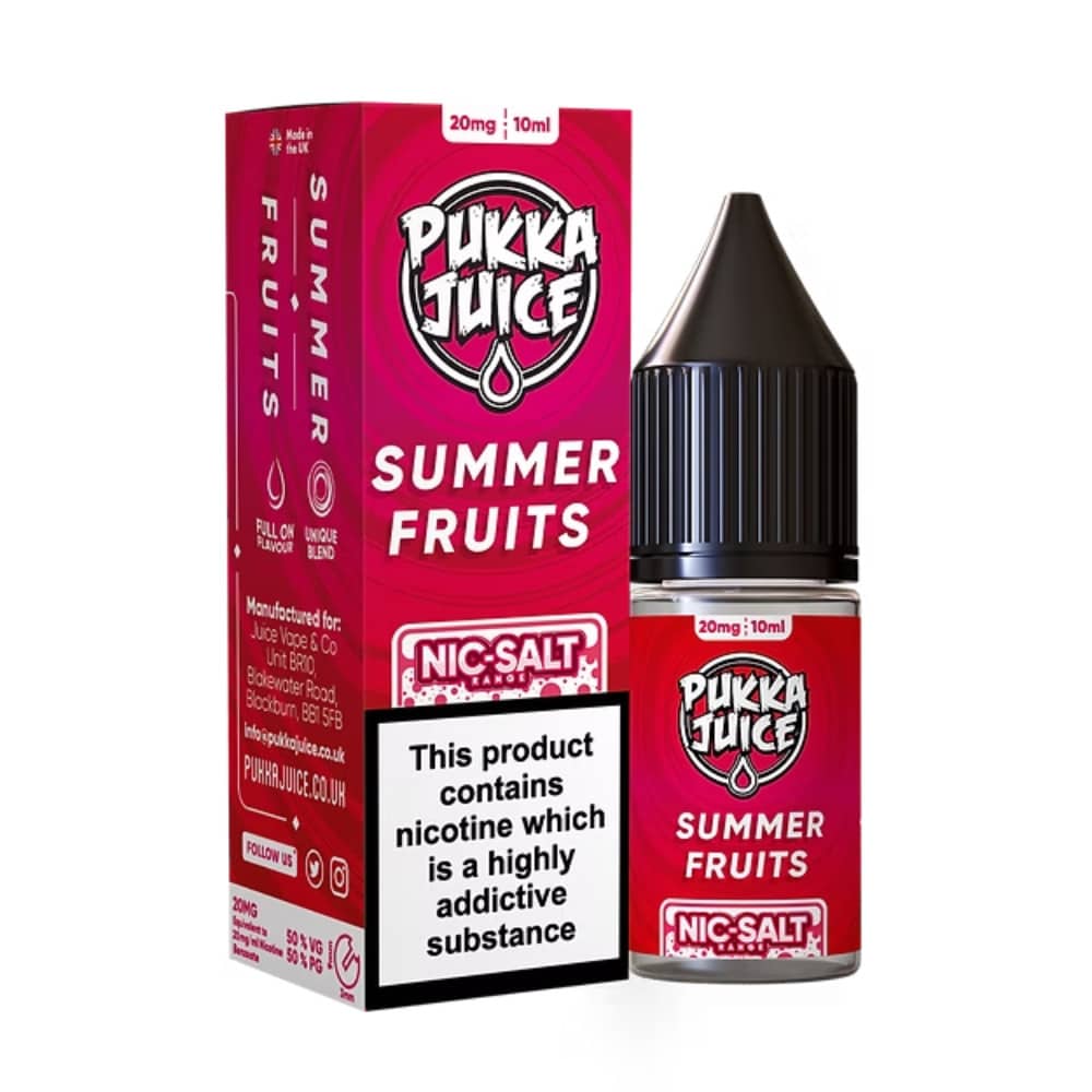 Pukka Juice Nic Salts e liquids 10ml Box of 10 Summer Fruits 10mg