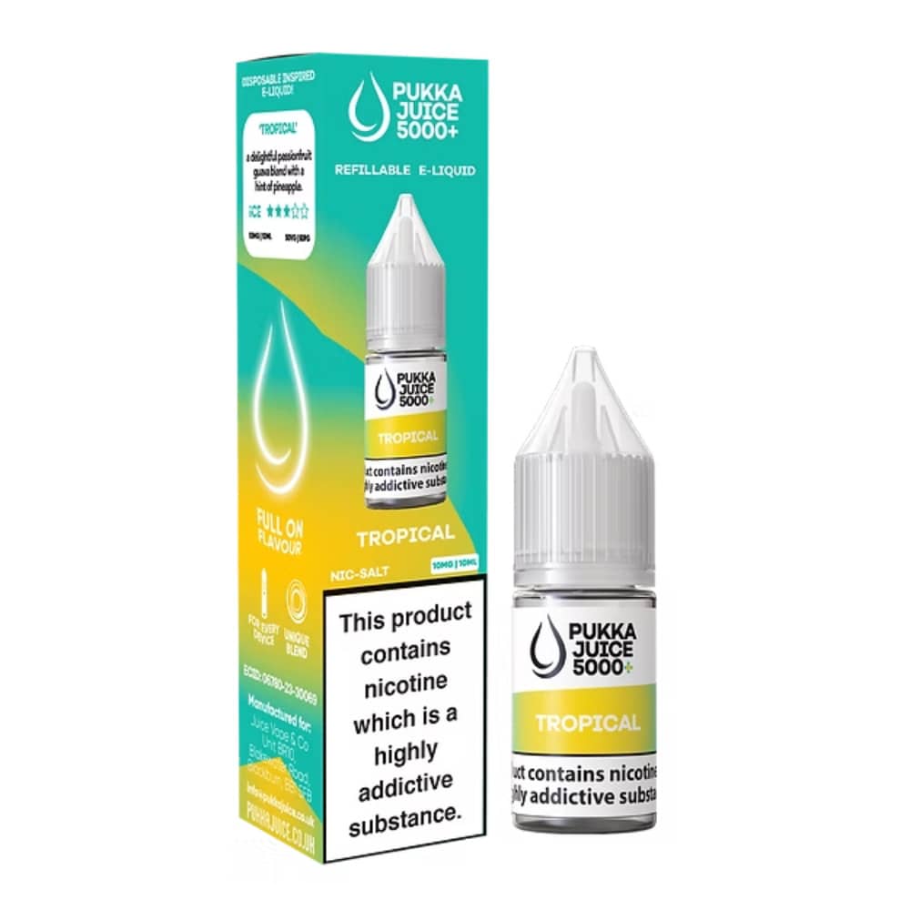 Pukka Juice 5000+ Nic Salts e liquids 10ml Box of 10 Tropical 10mg