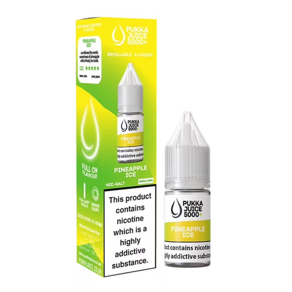 Pukka Juice 5000+ Nic Salts e liquids 10ml Box of 10 Pineapple Ice 10mg