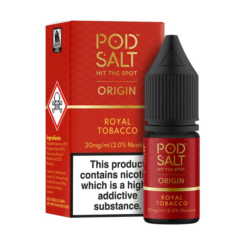 Pod Salt Origin Nic Salts e liquids 10ml Box of 5 Royal Tobacco 10mg