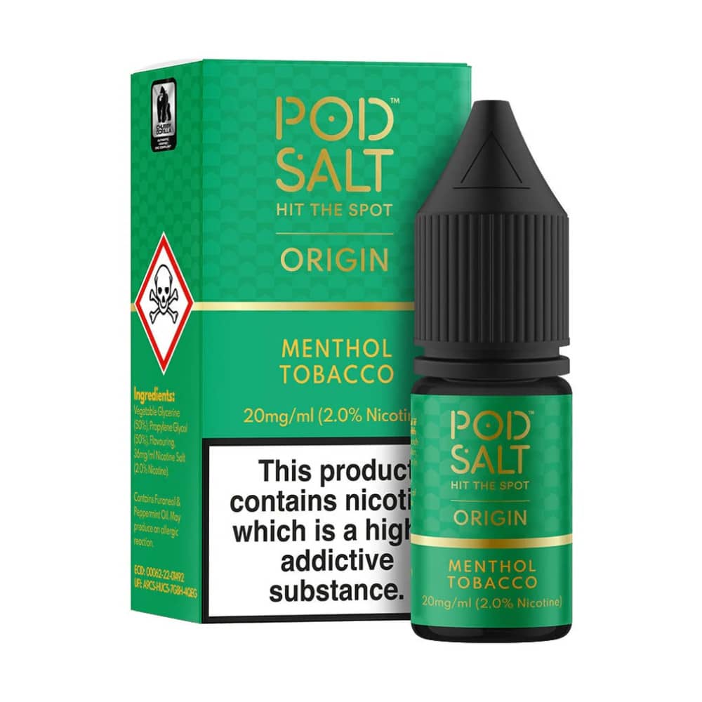 Pod Salt Origin Nic Salts e liquids 10ml Box of 5 Menthol Tobacco 10mg