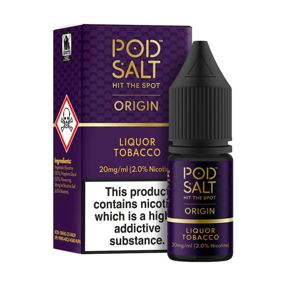 Pod Salt Origin Nic Salts e liquids 10ml Box of 5 Liquor Tobacco 10mg
