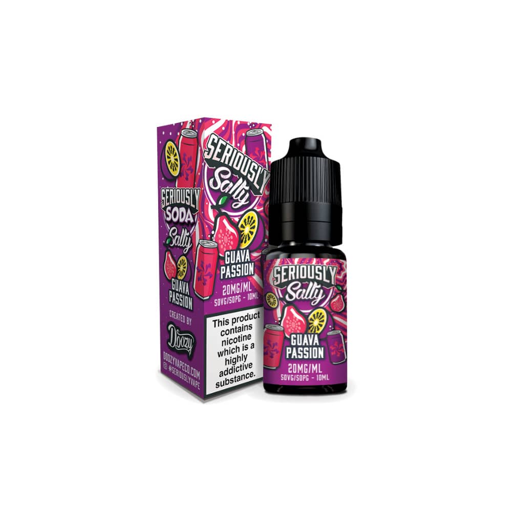 Doozy Serious Soda Nic Salts e liquids 10ml Box of 10 Guava Passion 20mg