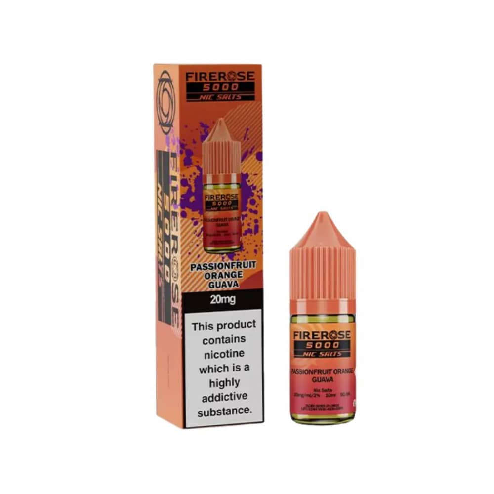 Firerose 5000 Nic Salts e liquids 10ml Box of 10 Passionfruit Orange Guava 10mg