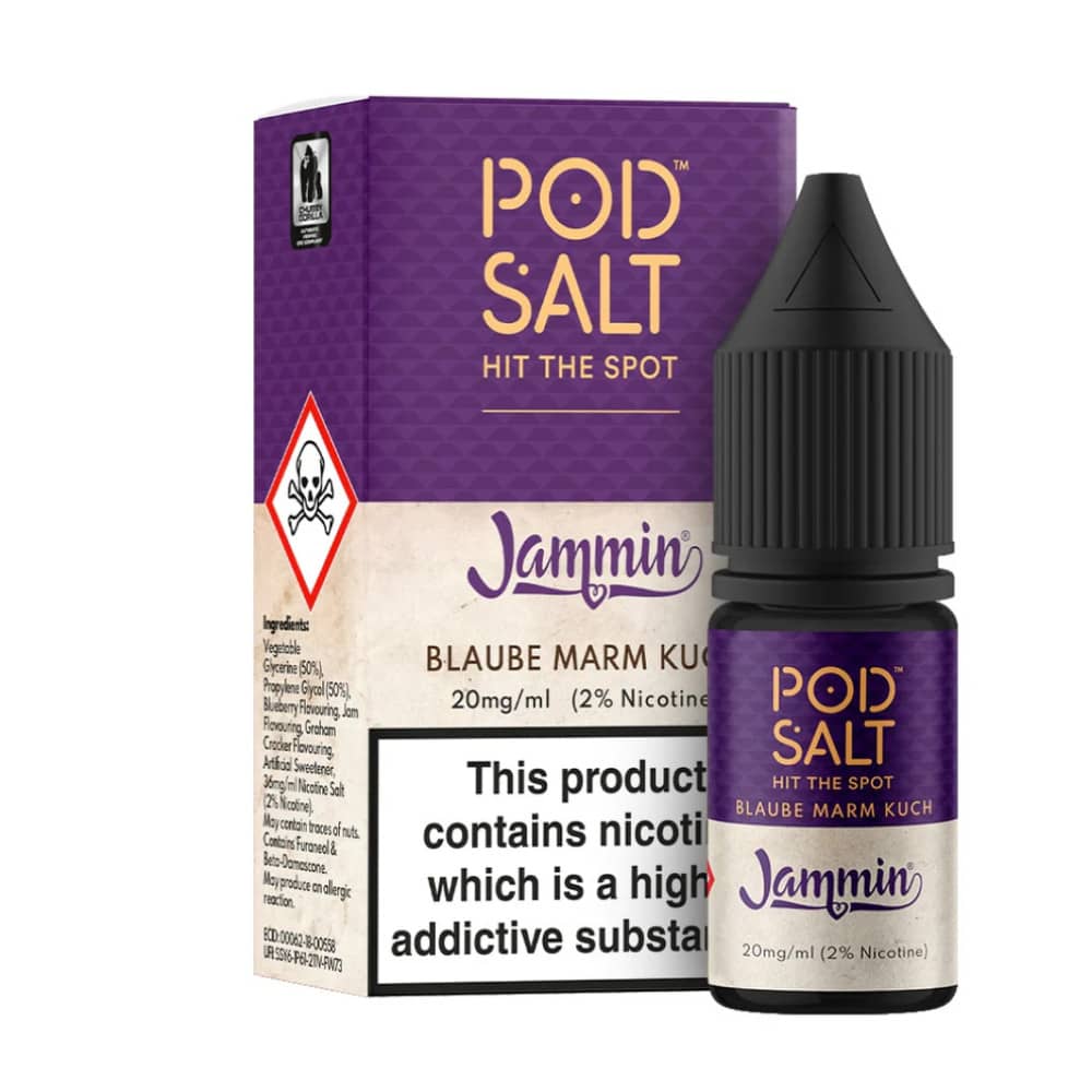 Pod Salt Fusions Nic Salts e liquids 10ml Box of 5 Jammin - Blueberry Jam Tart 20mg