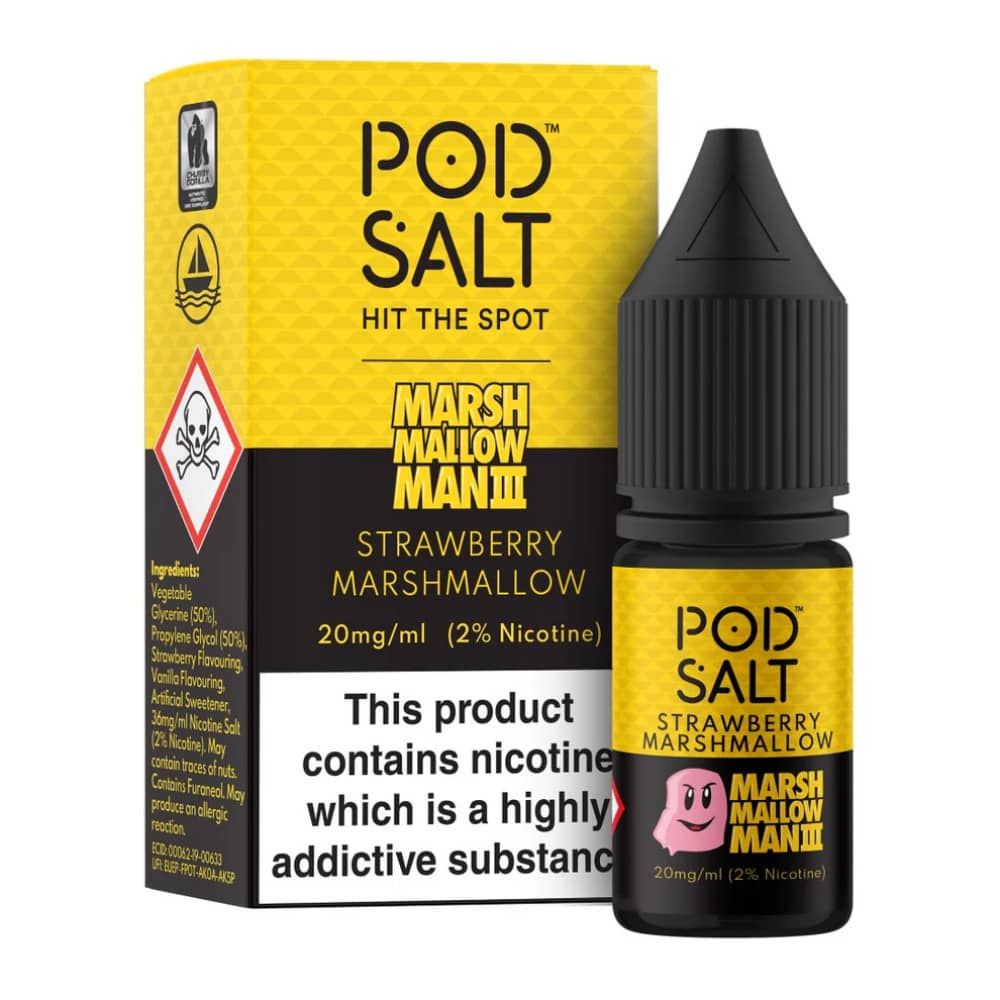Pod Salt Fusions Nic Salts e liquids 10ml Box of 5 Marshmellow Man 3 - Strawberry Marshmellow 11mg