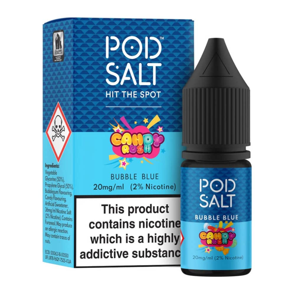 Pod Salt Fusions Nic Salts e liquids 10ml Box of 5 Candy Rush - Bubble Blue 11mg