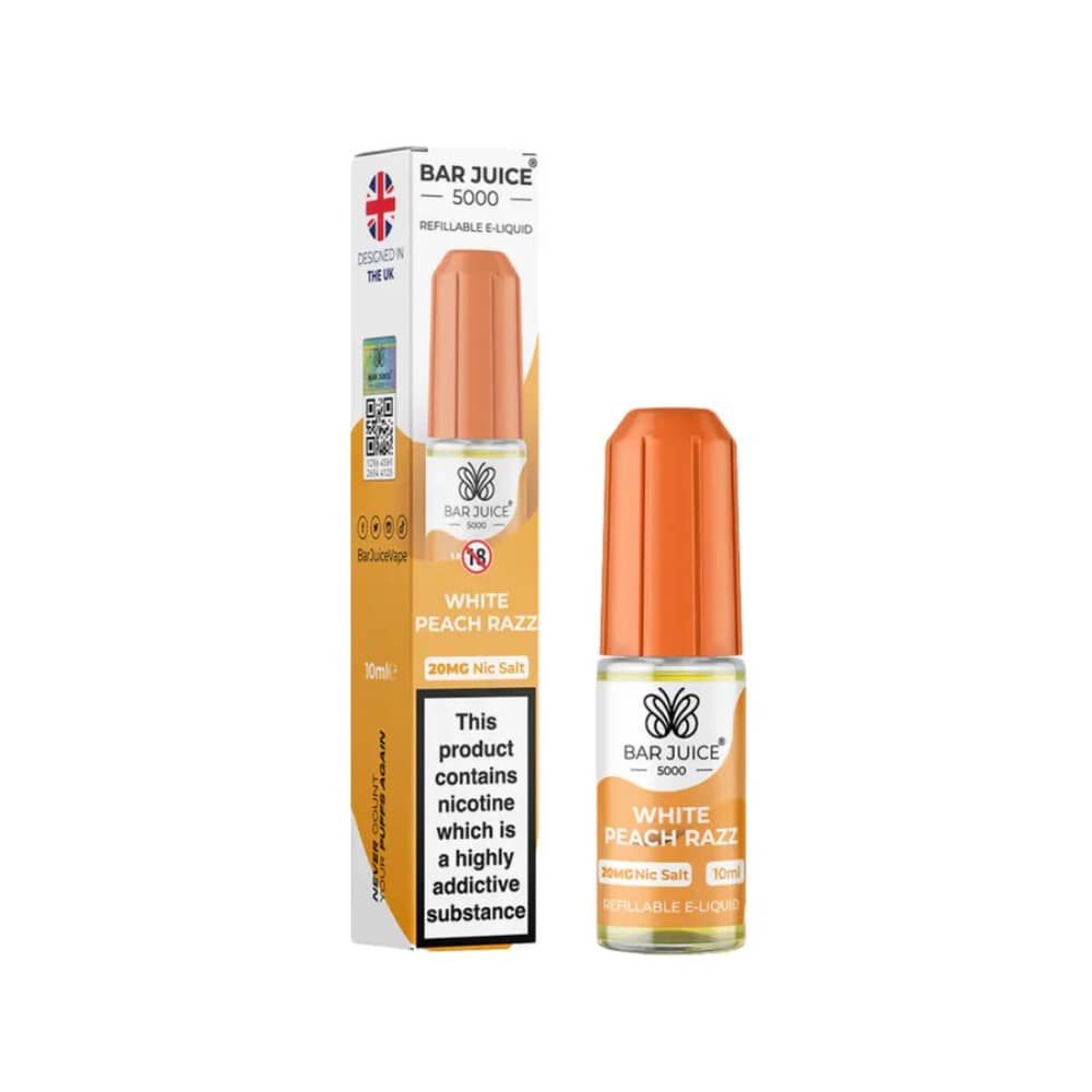 Bar Juice Nic Salts E-Liquids 10ml Box of 10 White Peach Razz 10mg
