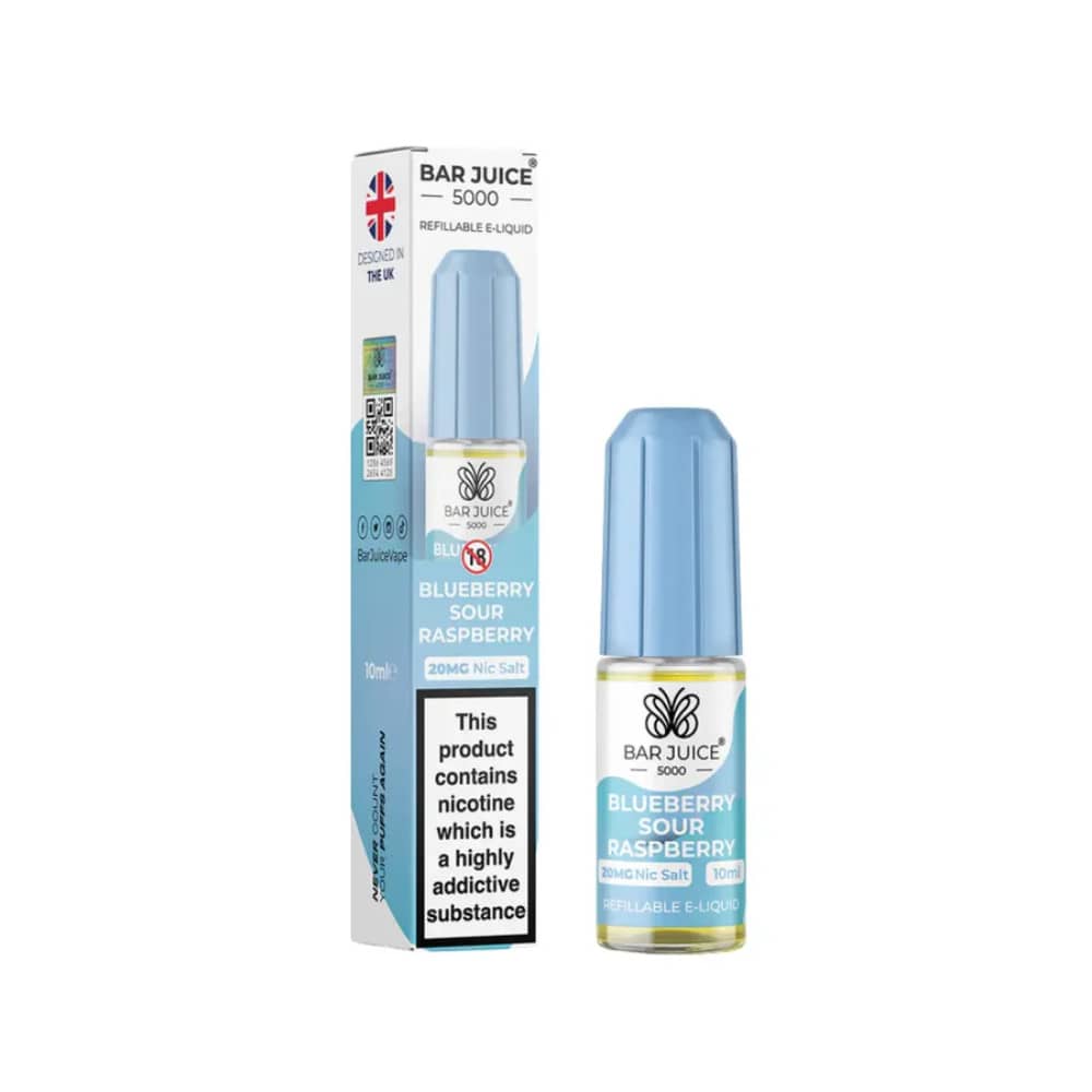 Bar Juice Nic Salts E-Liquids 10ml Box of 10 Blue Sour Raspberry 10mg
