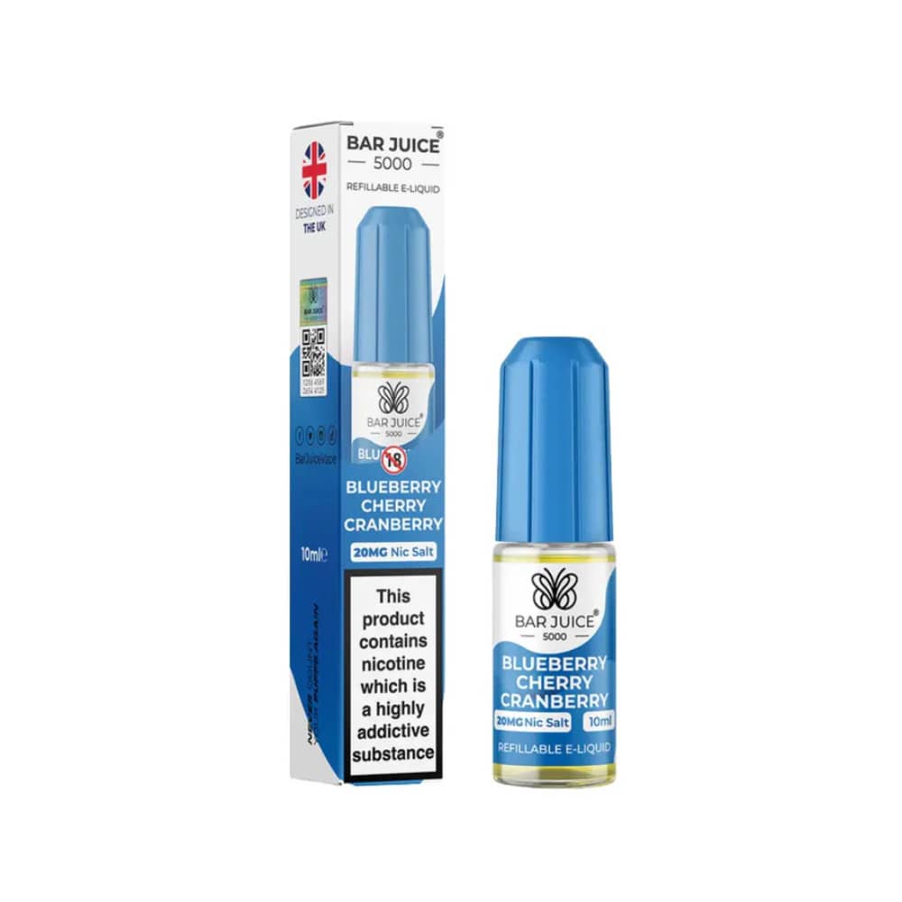 Bar Juice Nic Salts E-Liquids 10ml Box of 10 Blueberry Cherry Cranberry 10mg