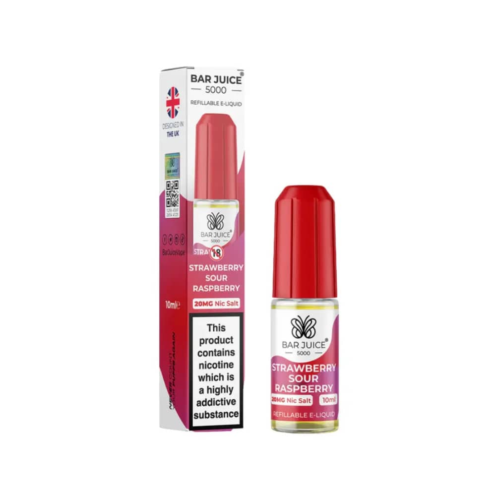 Bar Juice Nic Salts E-Liquids 10ml Box of 10 Strawberry Sour Raspberry 10mg