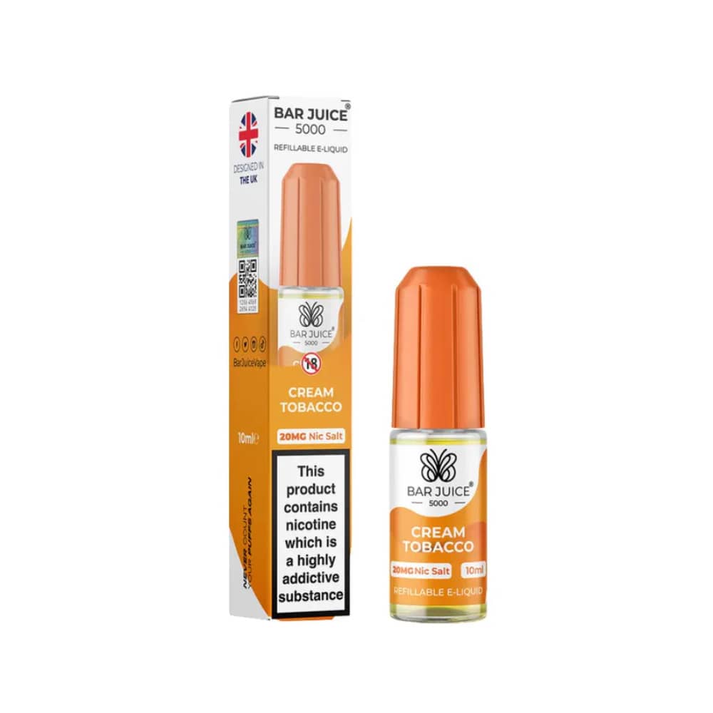 Bar Juice Nic Salts E-Liquids 10ml Box of 10 Cream Tobacco 20mg